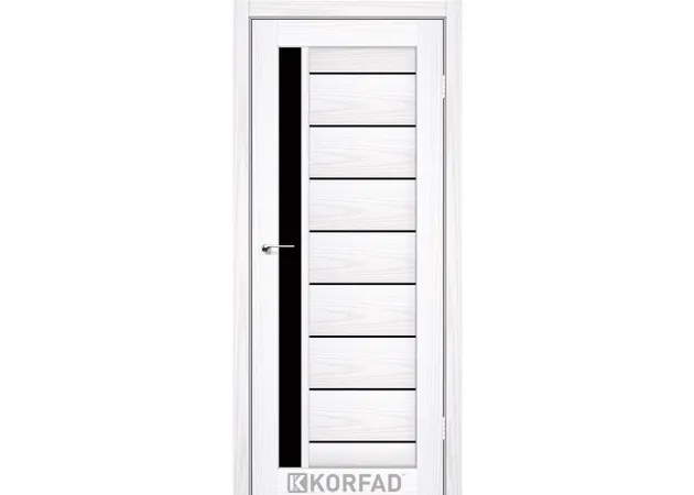 Фото 1 - Межкомнатная дверь Florence FL-01 Белая лиственница черное стекло Korfad