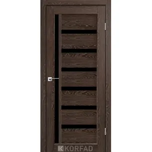 Міжкімнатні двері Valentino Deluxe VLD-01 Дуб марсала чорне скло Korfad