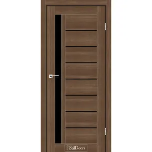 Міжкімнатні двері Лондон Горіх золотий чорне скло StilDoors